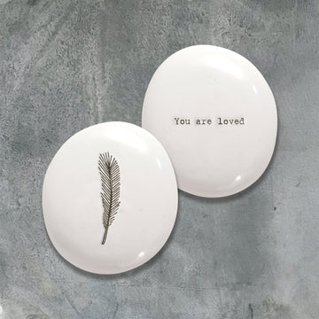 East Of India Porcelain Pebble You Are Loved Feather Detailing.