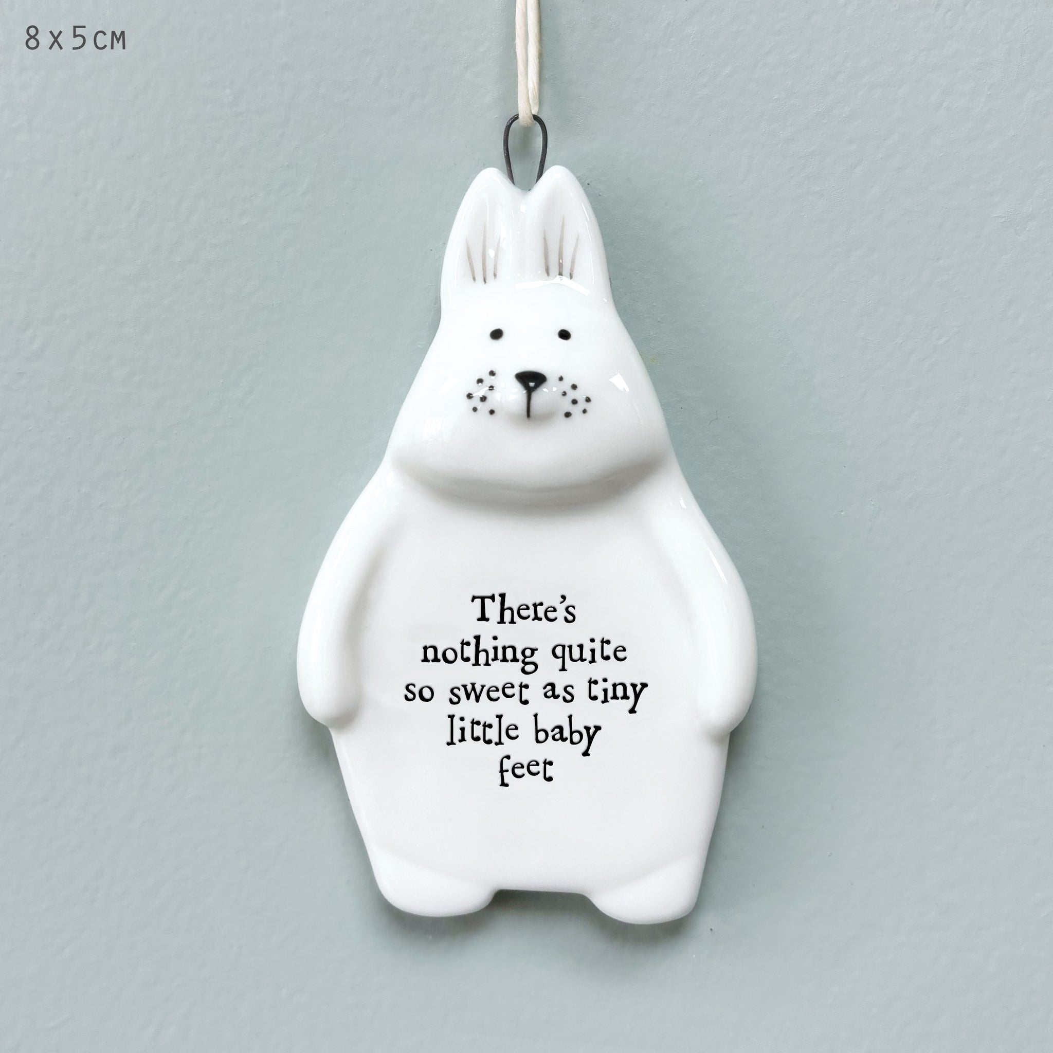 East Of India New Baby Porcelain Hanging Ornament Bunny Rabbit.