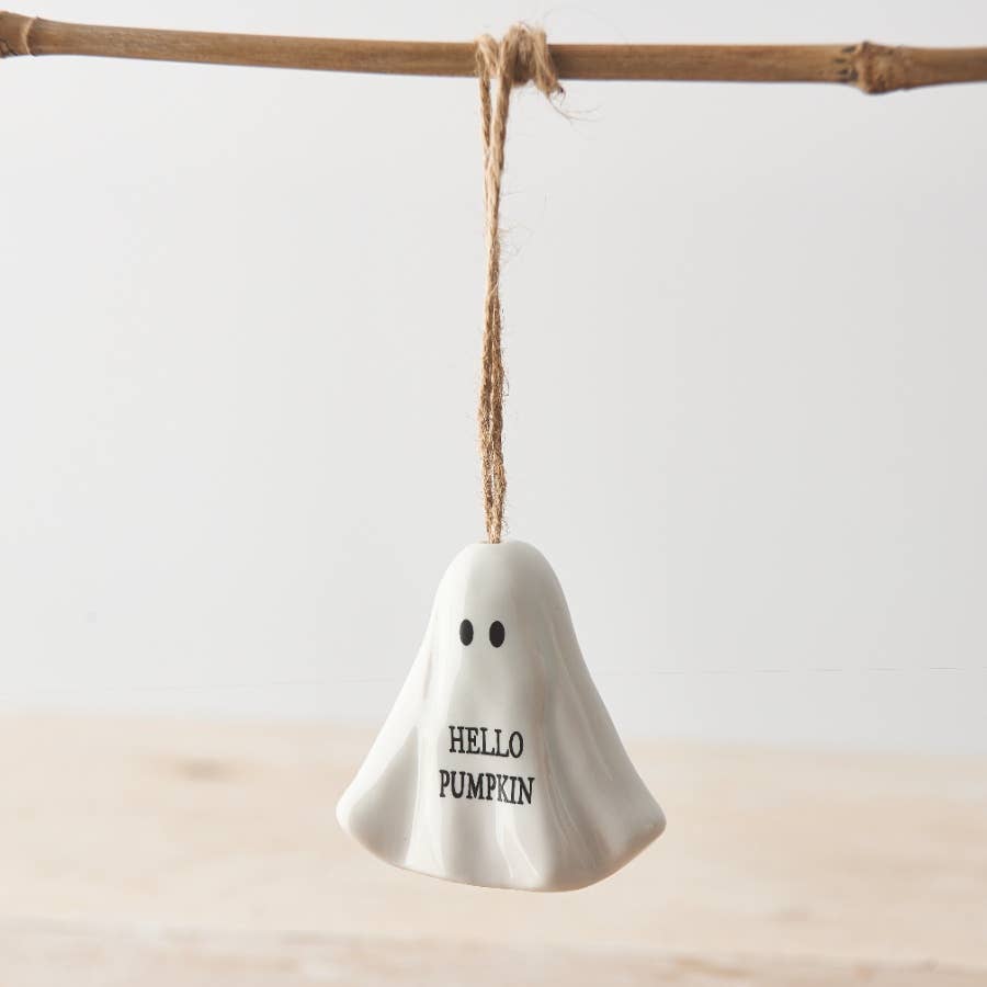 Ghost Hanging Decoration 'Hello Pumpkin' - Ceramic.