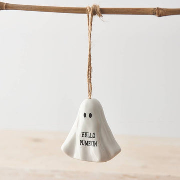Ghost Hanging Decoration 'Hello Pumpkin' - Ceramic.