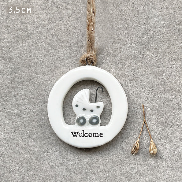 East Of India Porcelain Baby Gift Ceramic Pram 'Welcome' New Baby Girl/Boy.