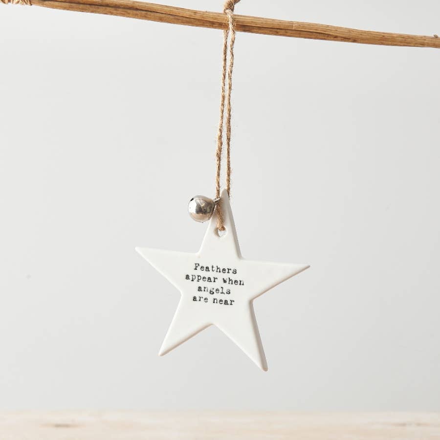 Hanging Ornament Star Hanger - 'Feathers Appear When Angels Are Near'.