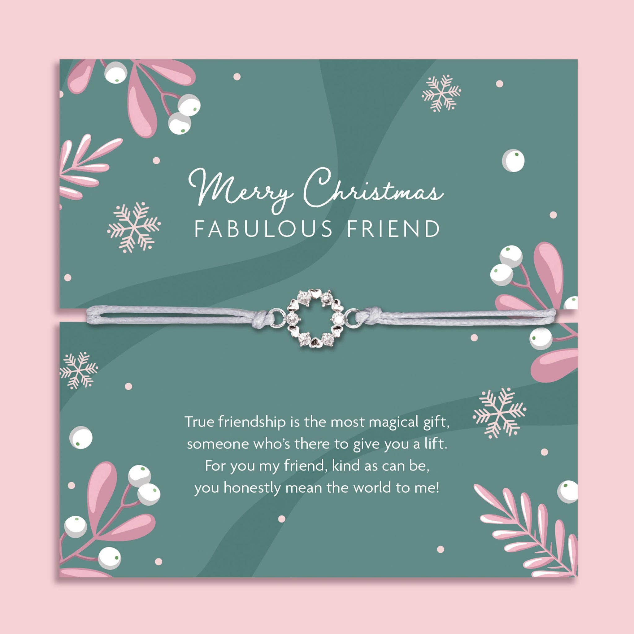 Letterbox Love Christmas Bracelet 'Fabulous Friend' Adjustable Bracelet - Green.