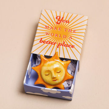 Lisa Angel Tiny Matchbox Ceramic Hug Token Matchbox Ceramic Sunshine 'You Make The World A Better Place' Lisa Angel Positivity Gift