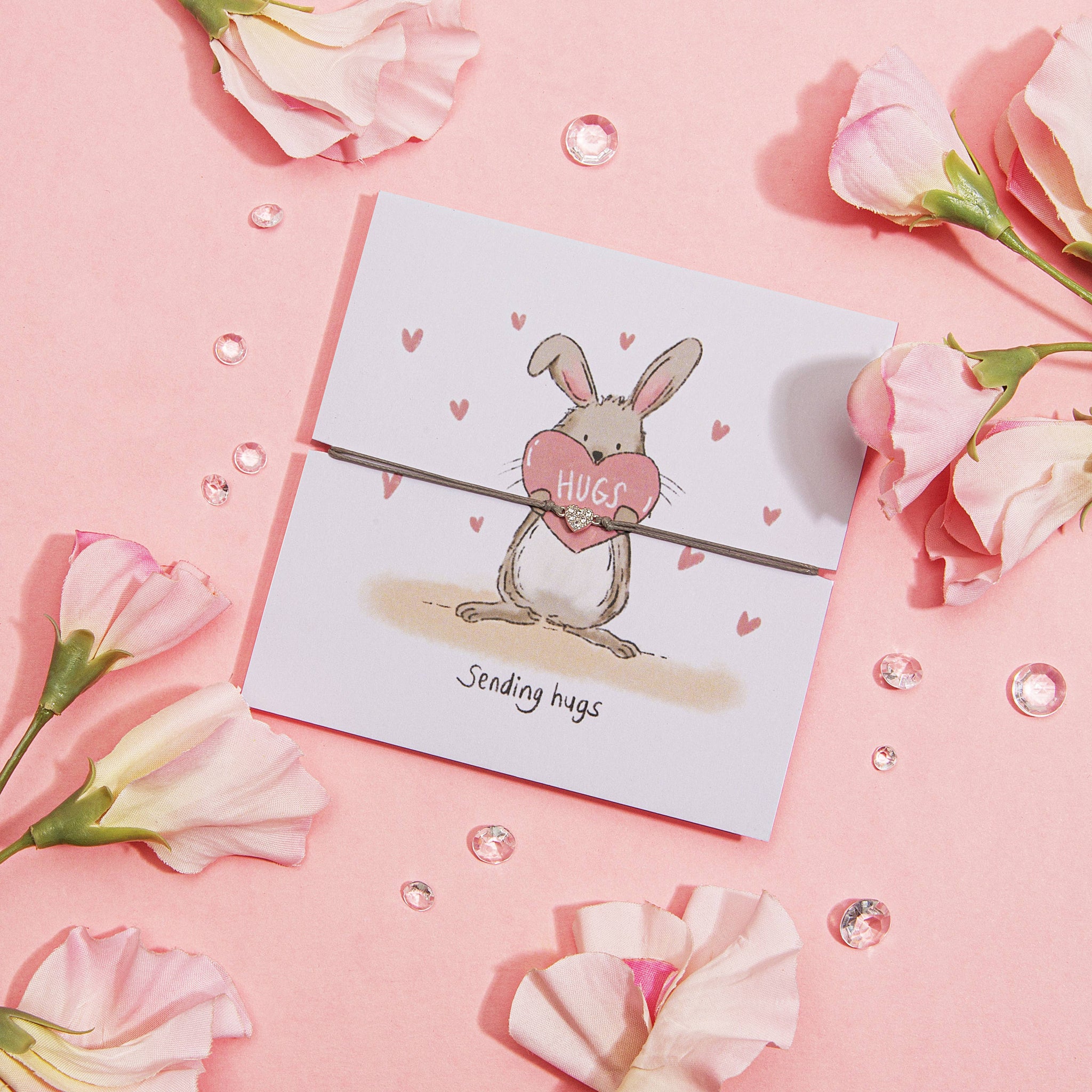 Sending Hugs Wish Bracelet Letter Box Love On Watercolour Bunny Rabbit Gift Card.