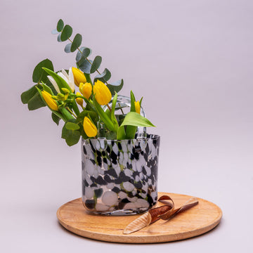 Lase Vase Glass Handbag Shaped Dalmatian Print