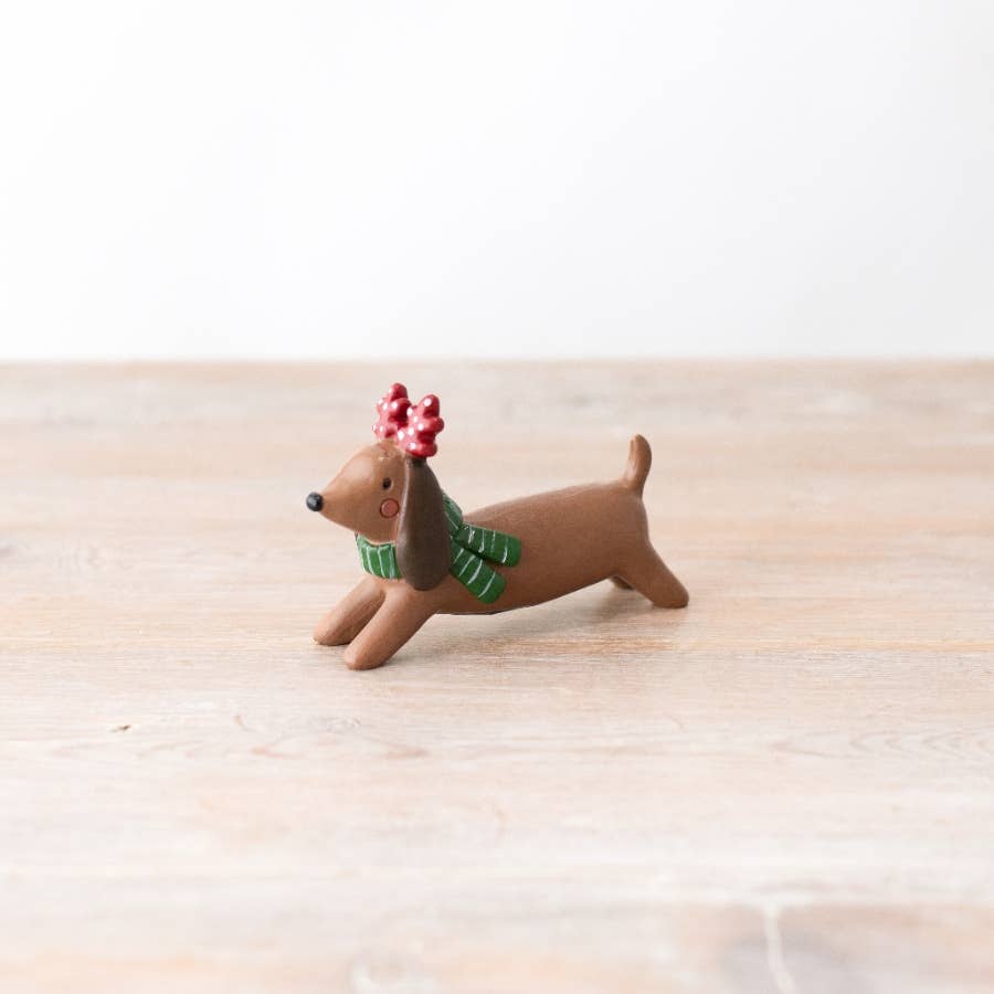 Christmas Sausage Dog Ornament With Reindeer Antlers.