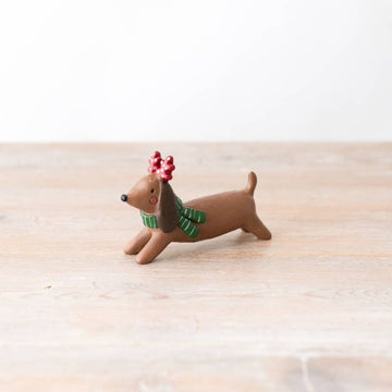 Christmas Sausage Dog Ornament With Reindeer Antlers.