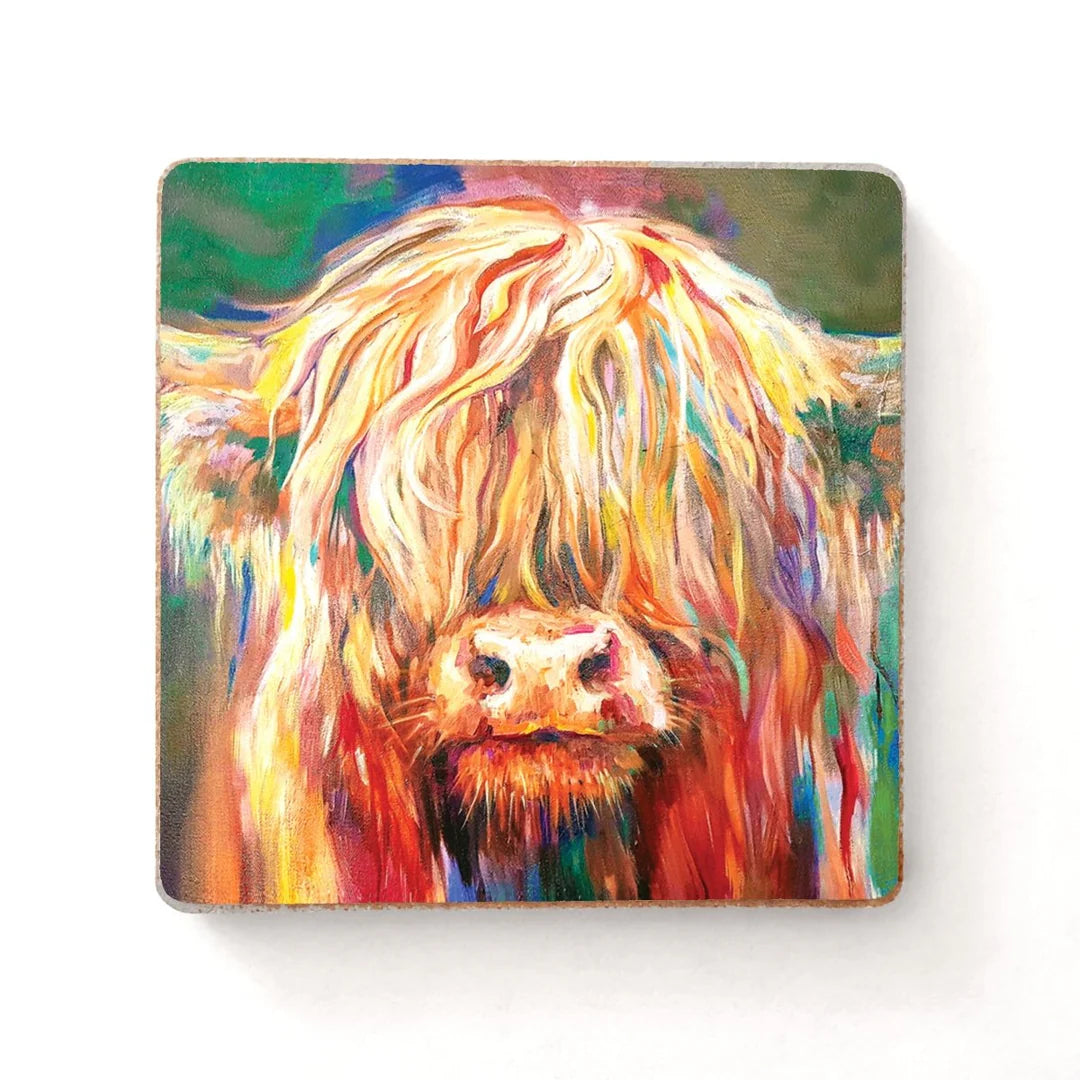 Watercolour Baby Highland Cow Wooden Fridge Magnet Highland Coo Sue Gardener Artist