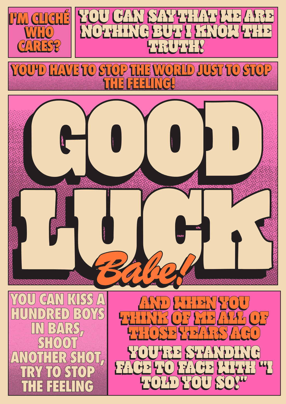 Wall Art Good Luck Babe Music Inspired Print : 5x7 Unframed Blue Iris Designs