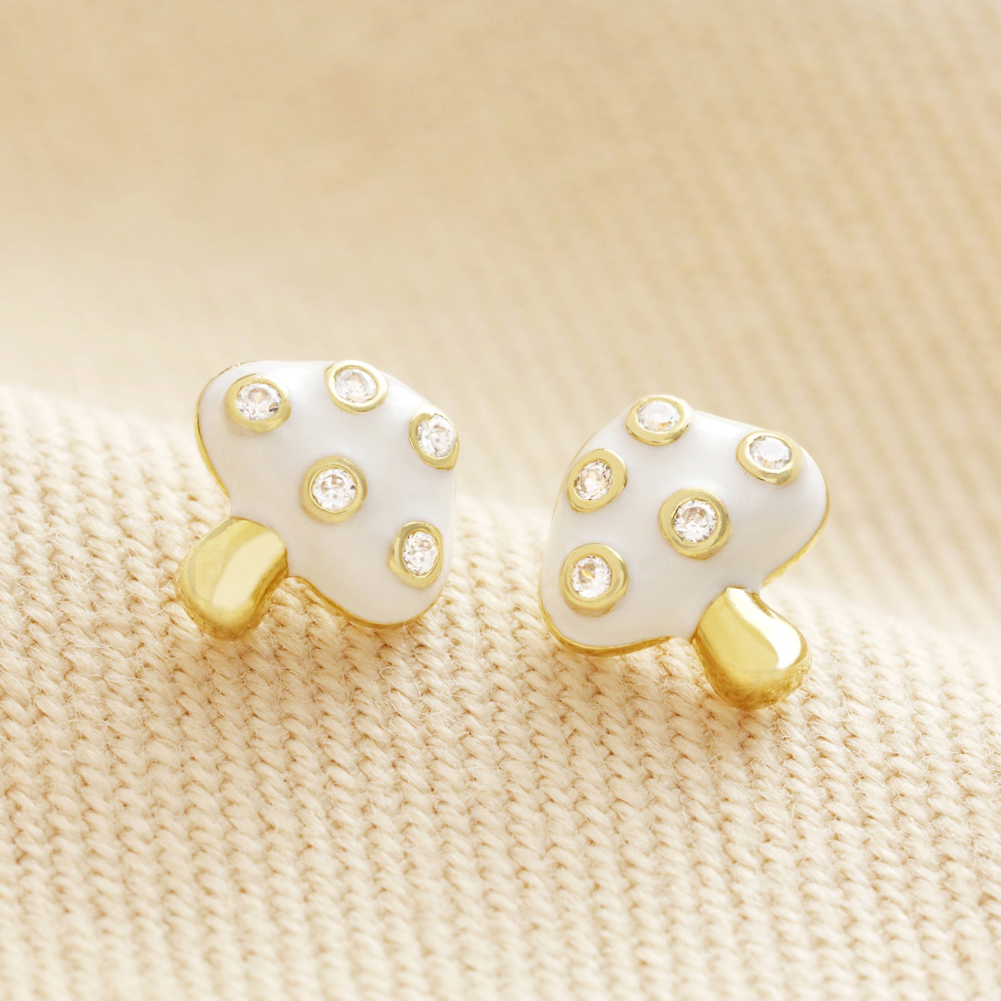 Lisa Angel White Enamel Mushroom Stud Earrings in Gold.