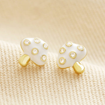 Lisa Angel White Enamel Mushroom Stud Earrings in Gold.