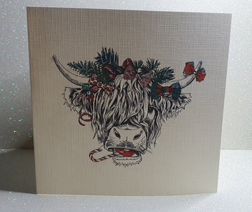 Gorgeous Handmade Highland Cow Christmas Card