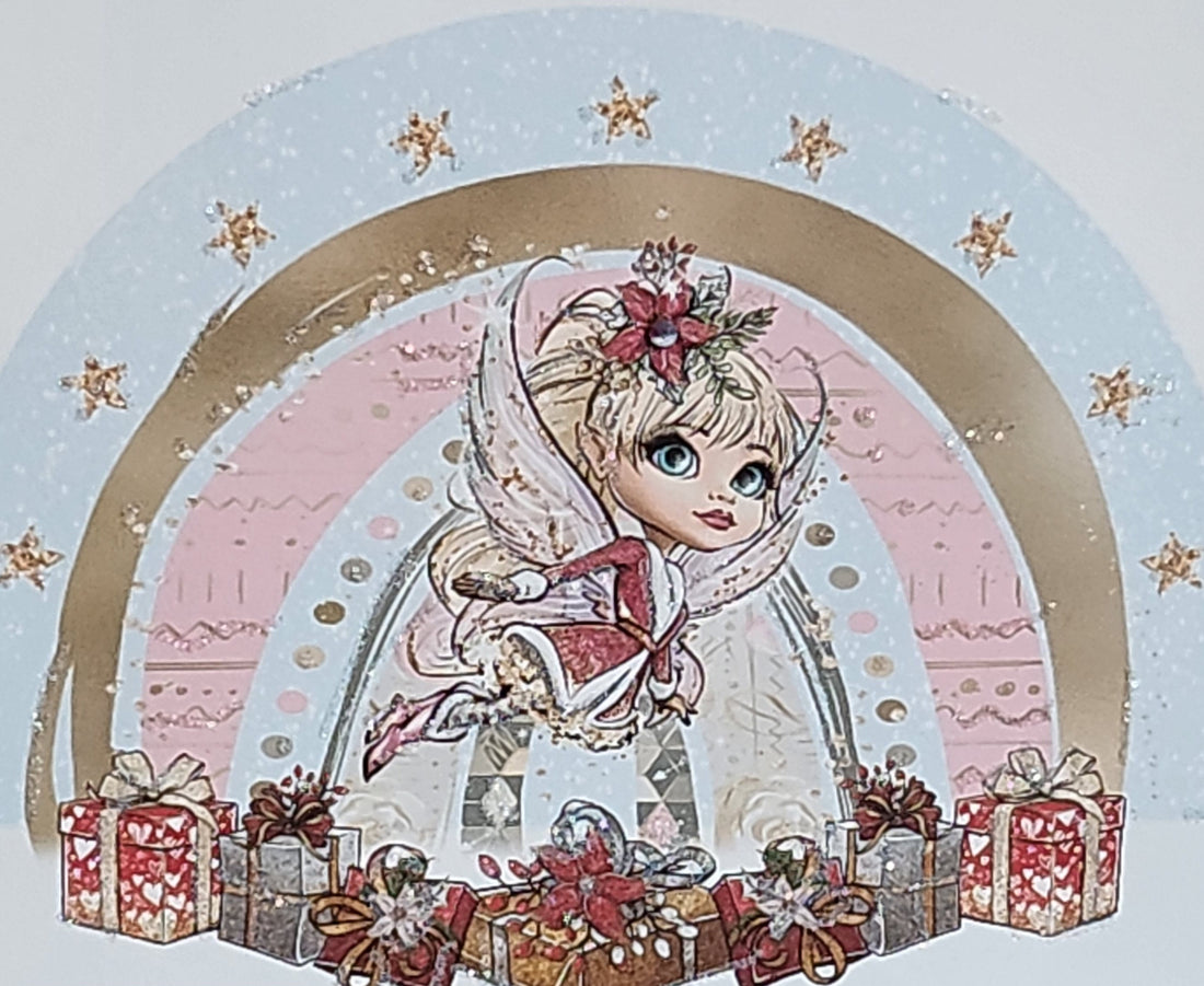 Personalised Fairy Christmas Card Choice Of Name Happy Christmas Pink Fairy Swarovski Crystal Glitter Gold Daughter Detail Free Delivery