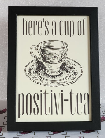 Positivi-tea Wall Print 130x180mm Cup Of Postivi-tea Unframed Glossy Photo Paper High Quality Linen Effect Card Monochrome Wall Art Gallery