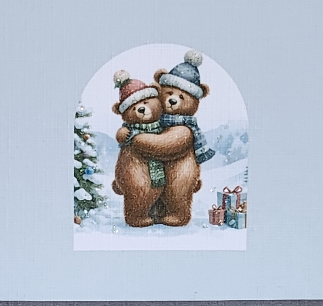 Daughter And Boyfriend Christmas Handmade Card Beary Special Christmas Teddy Bear Couple Watercolour Family Glitter Free Delivery