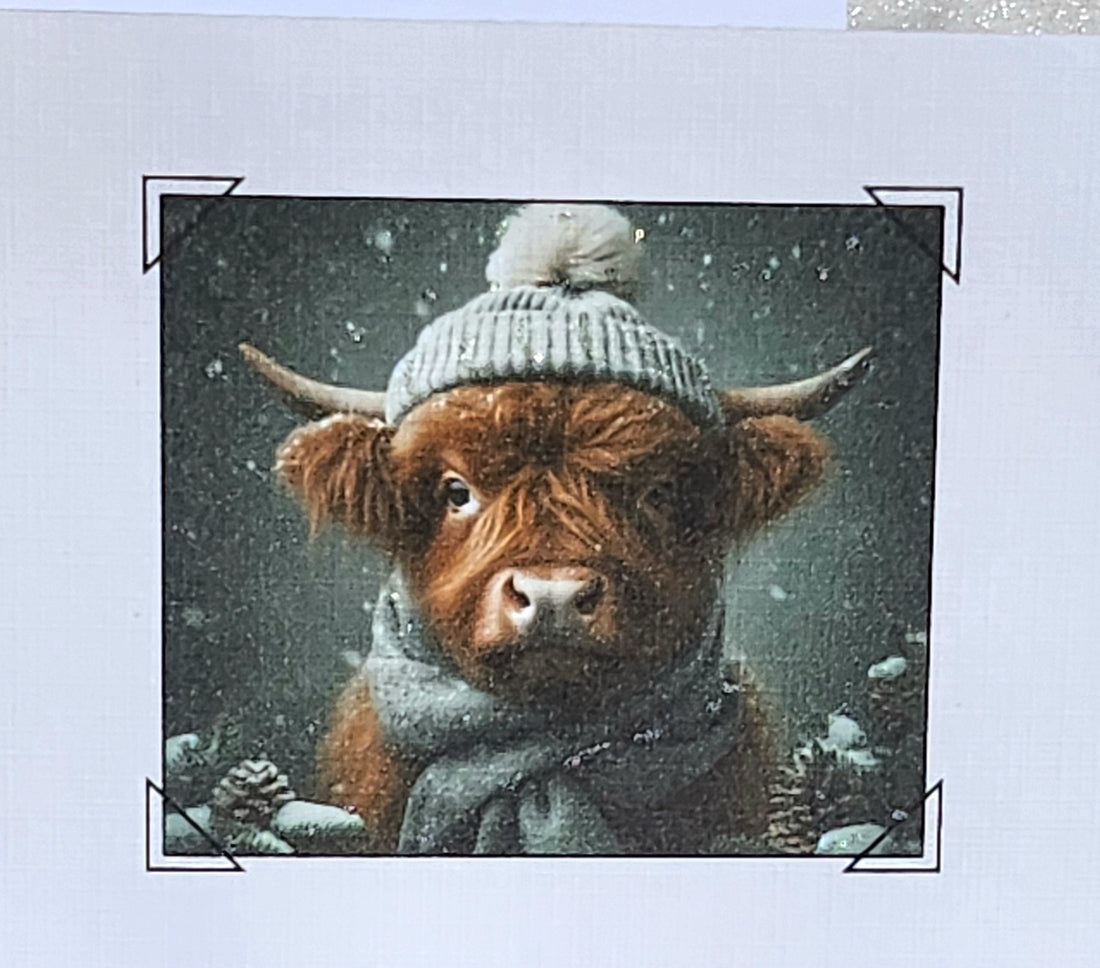 Highland Cow Christmas Card Have Yoursen' A Mooey Little Christmas Handmade Yorkshire Dialect Friends Highland Coo Glitter Free Delivery