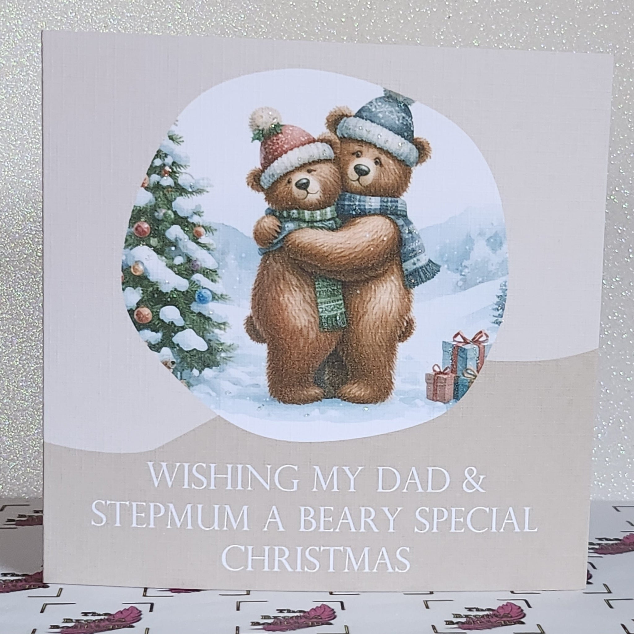 Dad And Stepmum Christmas Handmade Card Wishing My Dad And Stepmum A Beary Special Christmas Teddy Bear Couple Watercolour Free Delivery