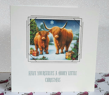 Highland Cow Christmas Card Have Yourselves A Mooey Little Christmas Handmade Family And Friends Highland Coo Glitter Free Delivery