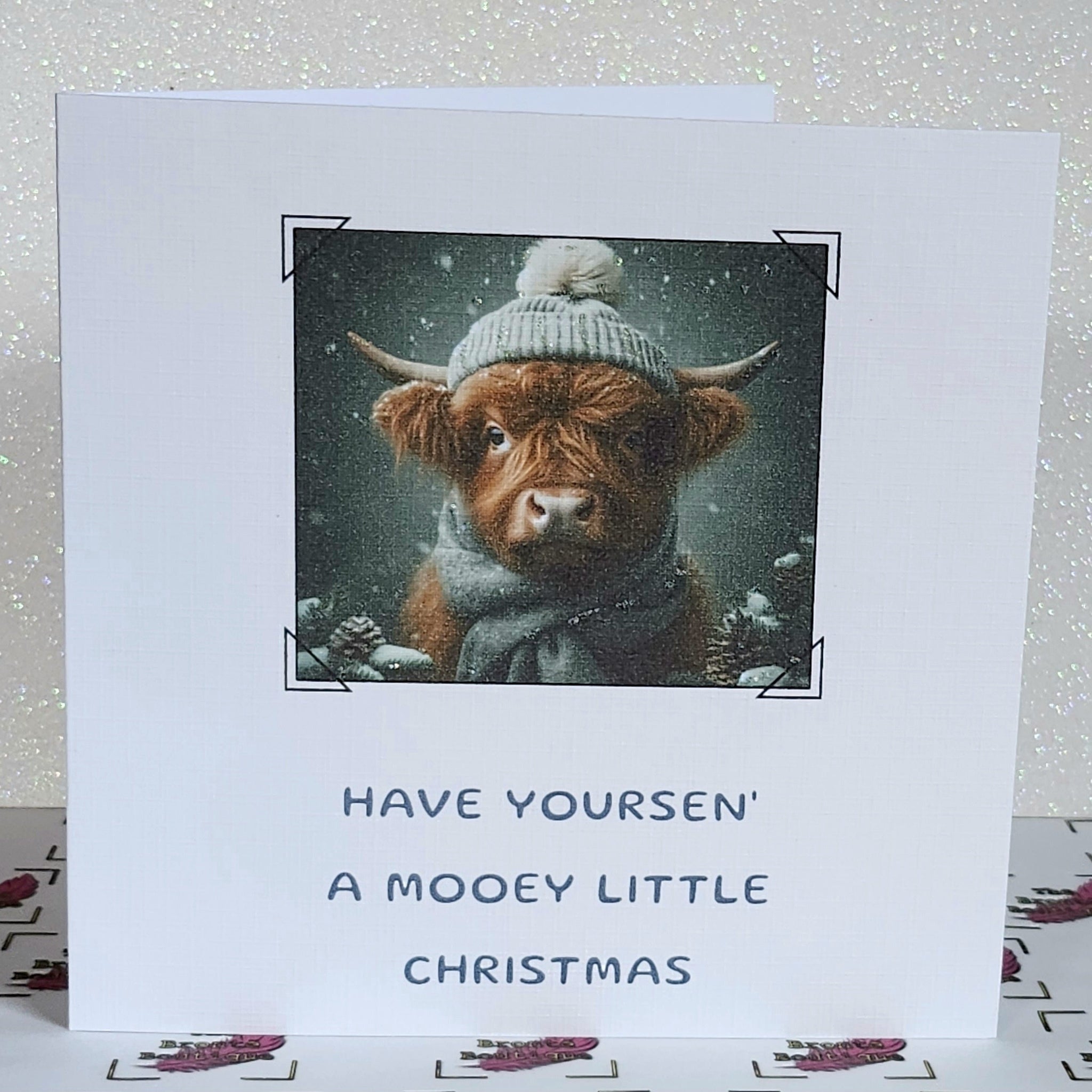 Highland Cow Christmas Card Have Yoursen' A Mooey Little Christmas Handmade Yorkshire Dialect Friends Highland Coo Glitter Free Delivery