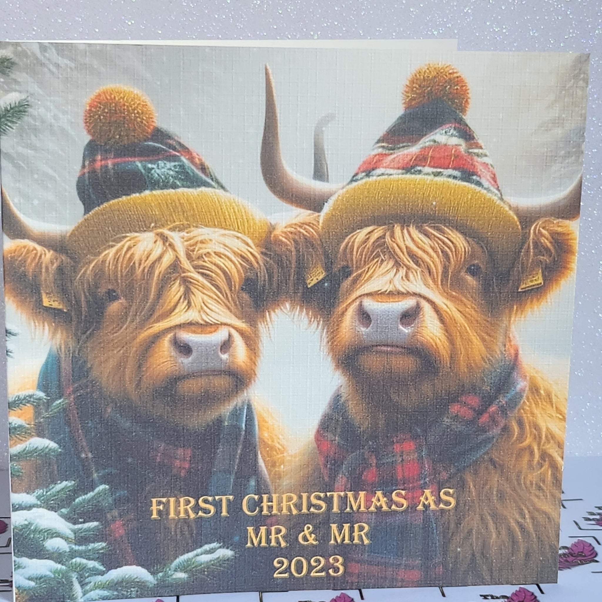 First Christmas As Mr & Mr 2023 Highland Cow Couple Handmade Card Husband Newly Married Son In Law Watercolour Married In 2023 Free Delivery