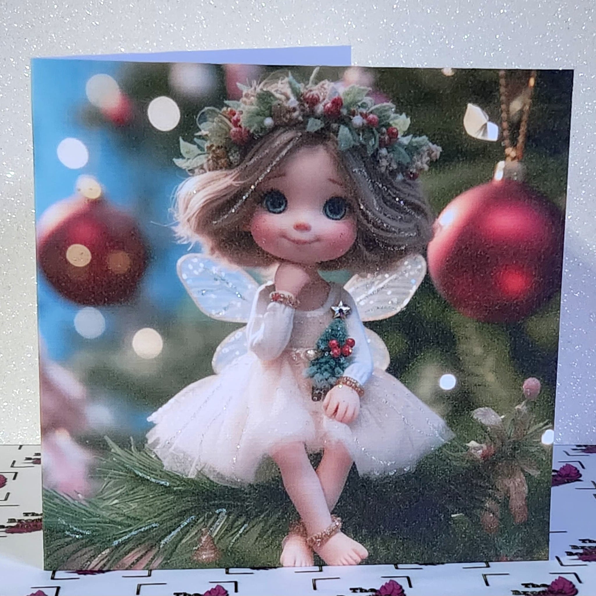 Christmas Fairy Card Handmade Fairy Sat On Christmas Tree Genuine Swarovski Star Crystal Glitter Detail Linen Effect Card Free Delivery