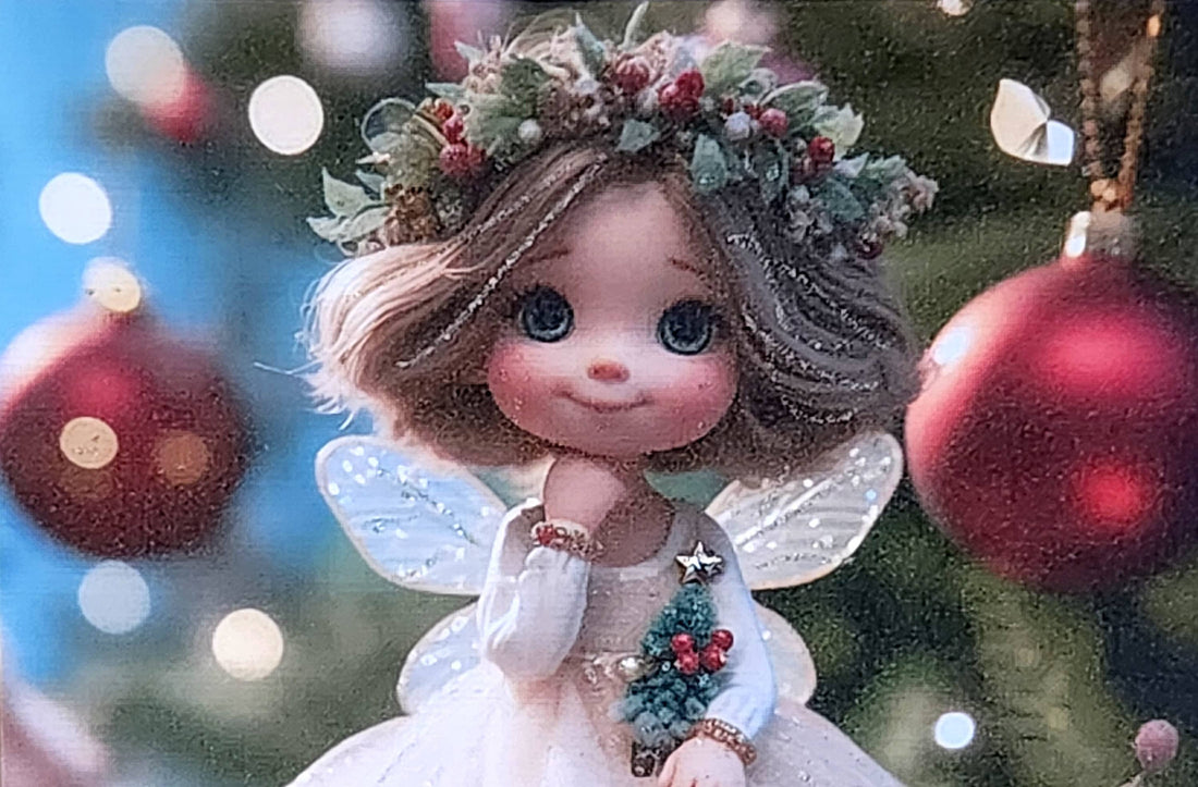 Christmas Fairy Card Handmade Fairy Sat On Christmas Tree Genuine Swarovski Star Crystal Glitter Detail Linen Effect Card Free Delivery