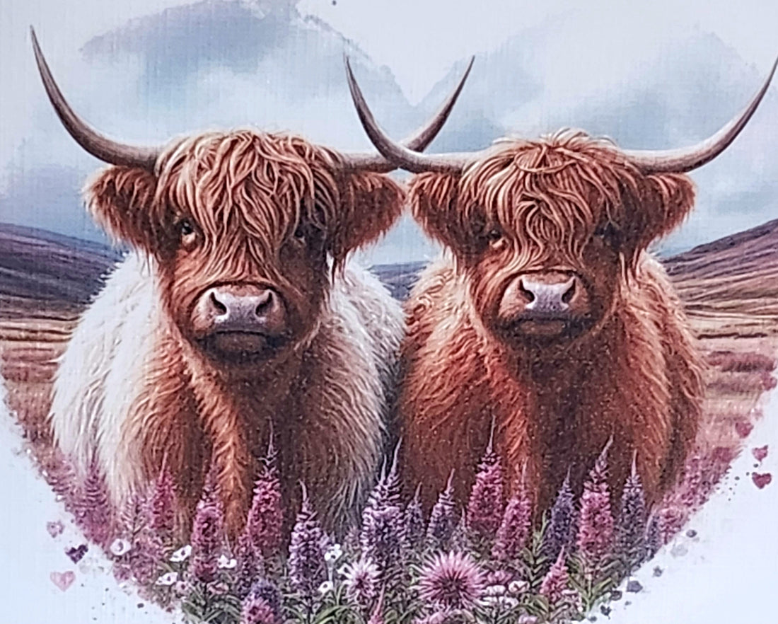 Highland Cow Couple Card Highland Coo With Heart Wedding Anniversary Valentines Day Civil Partnership Handmade Linen Effect Free Delivery