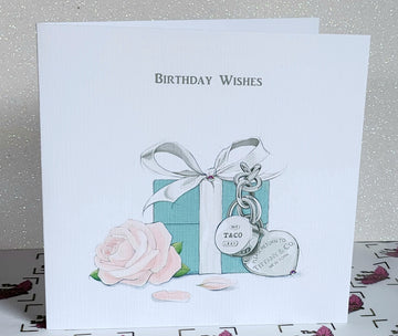 Birthday Wishes Card Watercolour Tiffany Gift Box And Flower Genuine Flat Backed Swarovski Crystal Happy Birthday Wishes Free Delivery