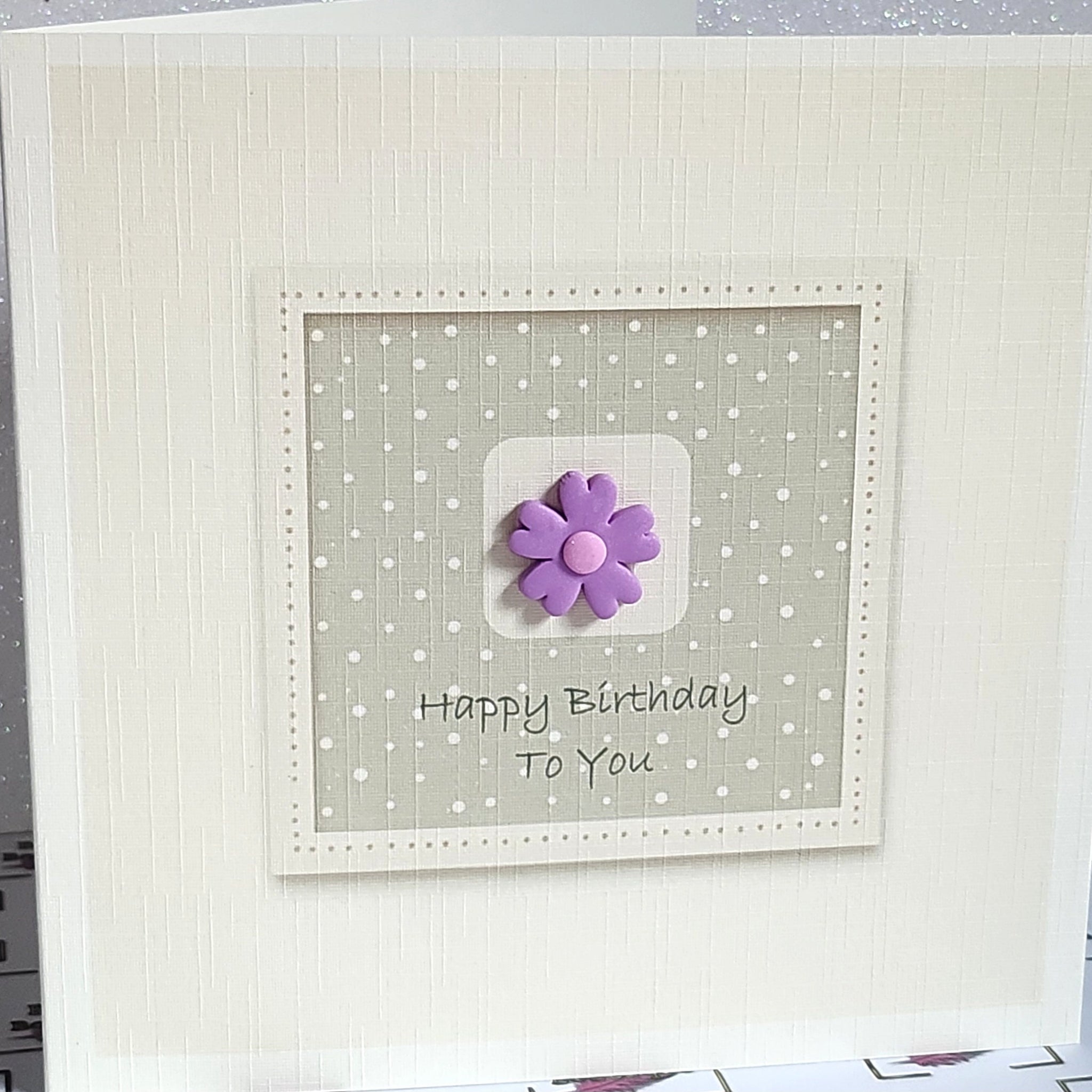 Happy Birthday Card 'Happy Birthday To You' With Handmade Fimo Flower Polka Dot Background Birthday Wishes Mum Daughter Friend Free Delivery