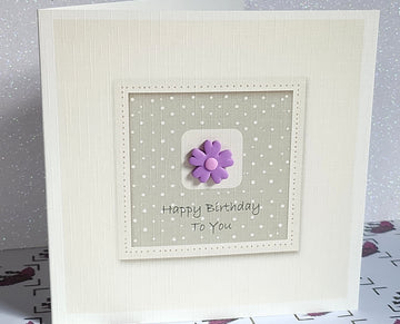 Happy Birthday Card 'Happy Birthday To You' With Handmade Fimo Flower Polka Dot Background Birthday Wishes Mum Daughter Friend Free Delivery