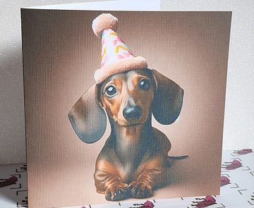 Dachshund Wearing Birthday Hat Card