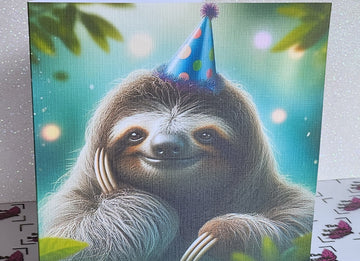 Sloth Wearing Birthday Hat Handmade Birthday Card