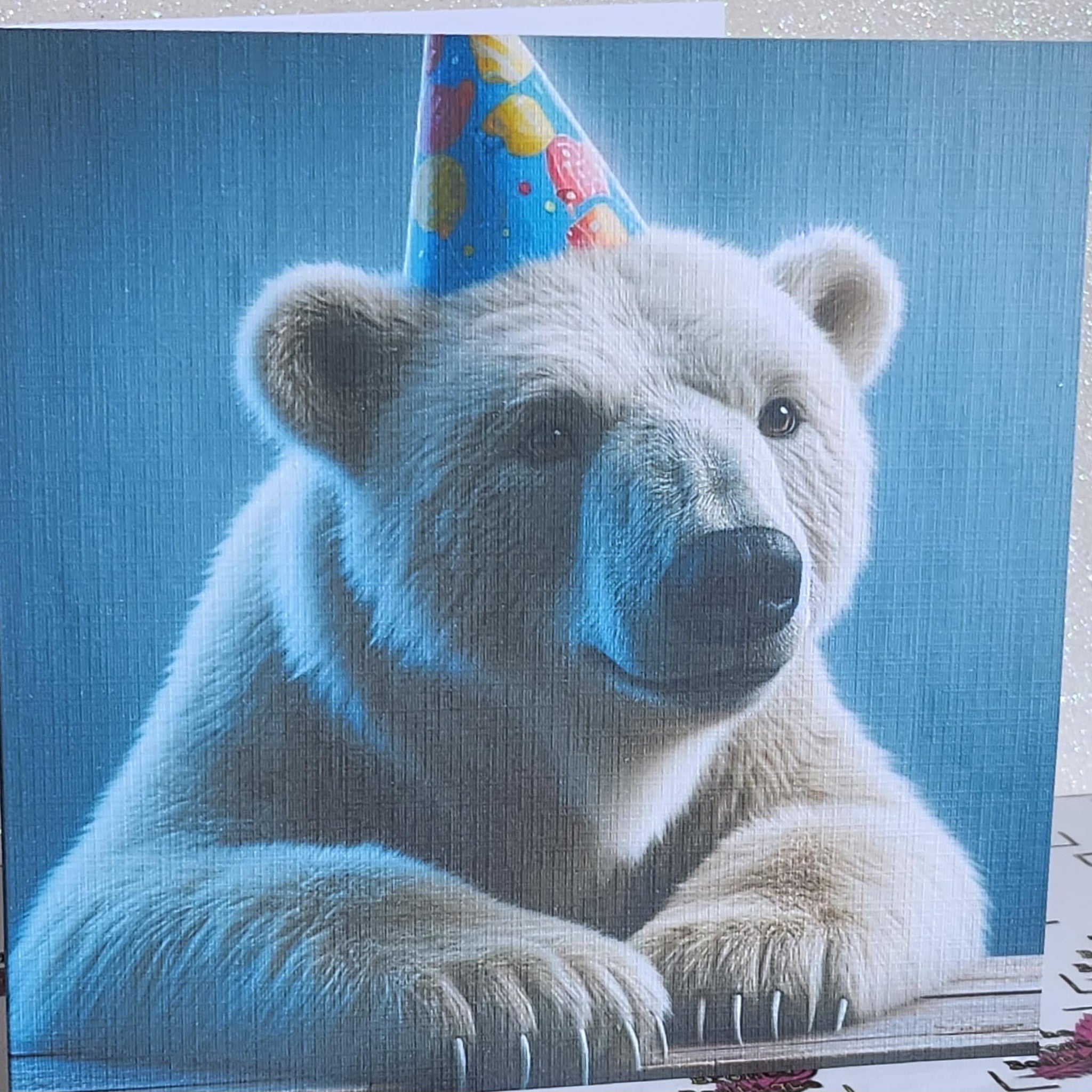 Polar Bear Wearing Birthday Hat Handmade Card