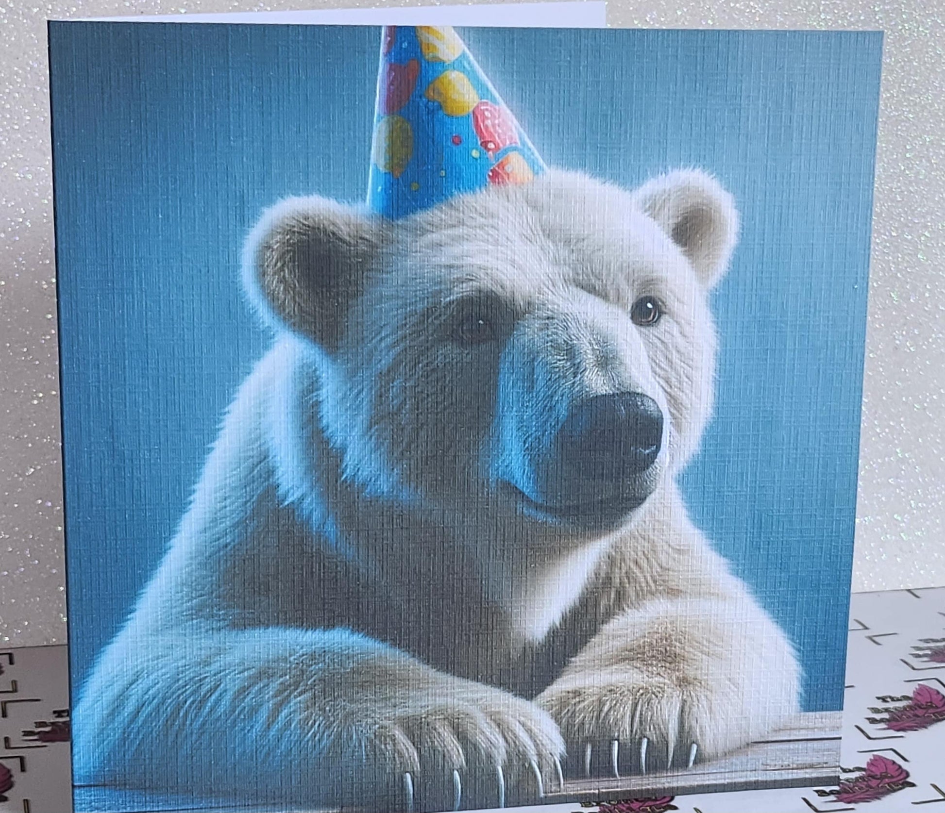 Polar Bear Wearing Birthday Hat Handmade Card