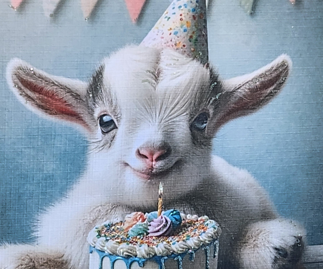 Baby Goat Wearing Birthday Hat Handmade Birthday Card