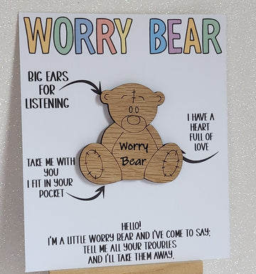 Worry Bear Pocket Hug Wooden Teddy Bear Hug Token On Gift Card 'Hello I'm A Little Worry Bear' New School Daughter Son Grandchild Sister