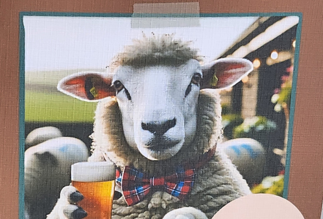 Welsh Birthday Card Sheep With Pint 'Cheers!!' In Welsh 'Lechyd Da!!' Dad Son Uncle Handmade Linen Effect Card Square Free Delivery Friend