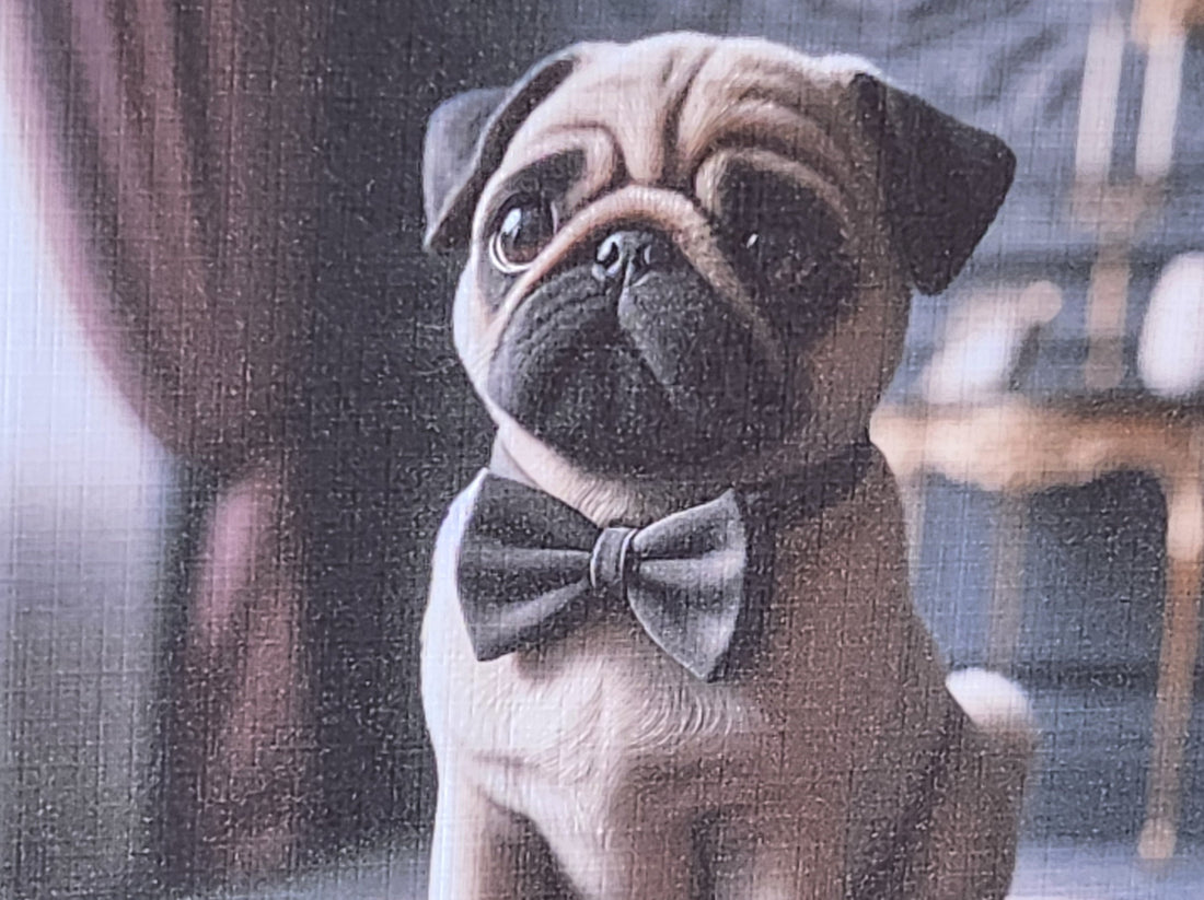 Pug Birthday Card Pug Wearing Bow Tie Happy Birthday Dad Son Uncle Grandad Sister Aunt Handmade Linen Effect Card Square Free Delivery