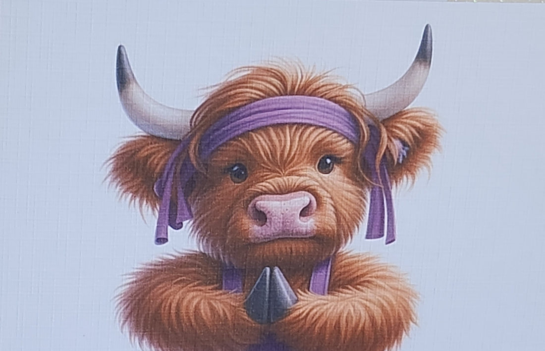 Highland Cow Yoga Card Highland Cow Doing Yoga Leotard Humour Friend Positivity Mental Health Handmade Linen Effect Square Free Delivery