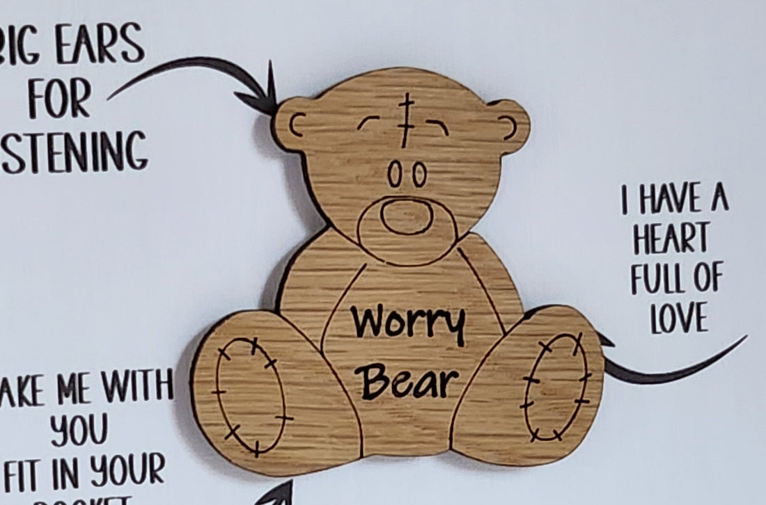 Worry Bear Pocket Hug Wooden Teddy Bear Hug Token On Gift Card 'Hello I'm A Little Worry Bear' New School Daughter Son Grandchild Sister