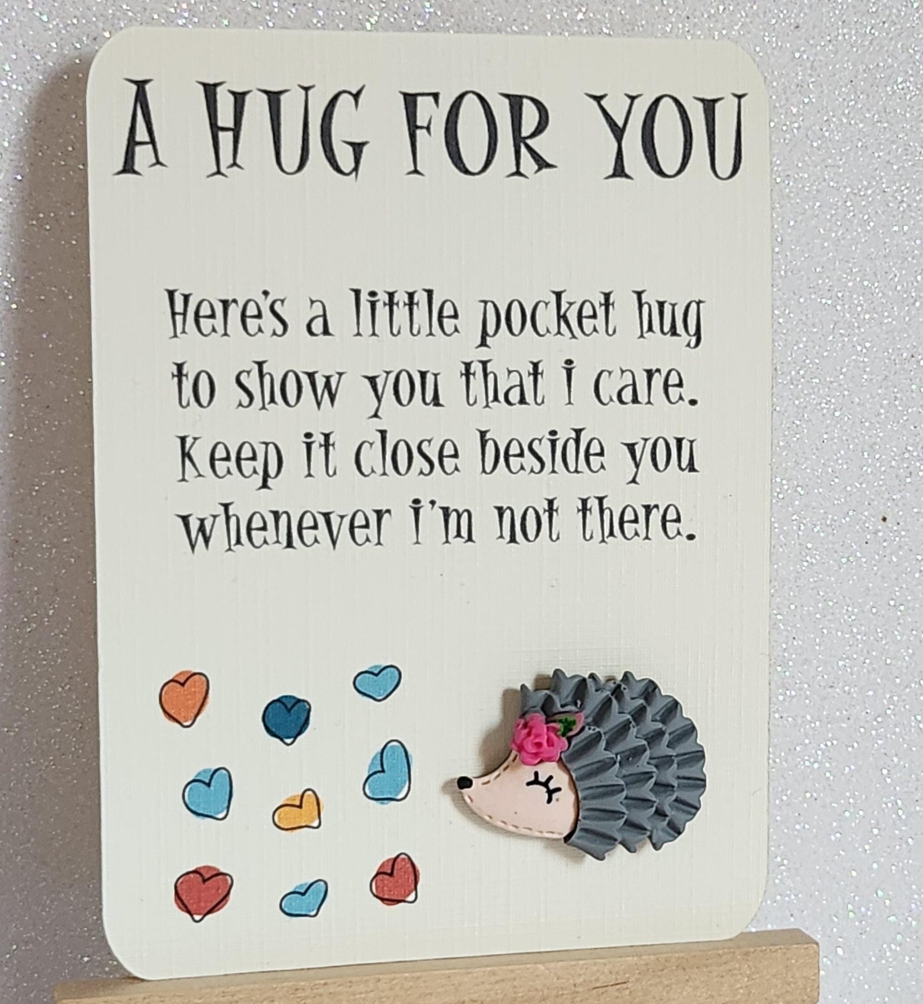 Pocket Hug 3d Grey Hedgehog Pocket Hug On Gift Card Personalised Gift Card Option Positive Affirmation Friend Son Daughter A Hug For You