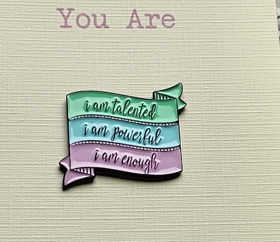 Mental Health Gift Box With Enamel Pin Badge 'I Am Talented I am Enough' Vinyl Sticker Positivity Personalised Gift Card Option Self Love