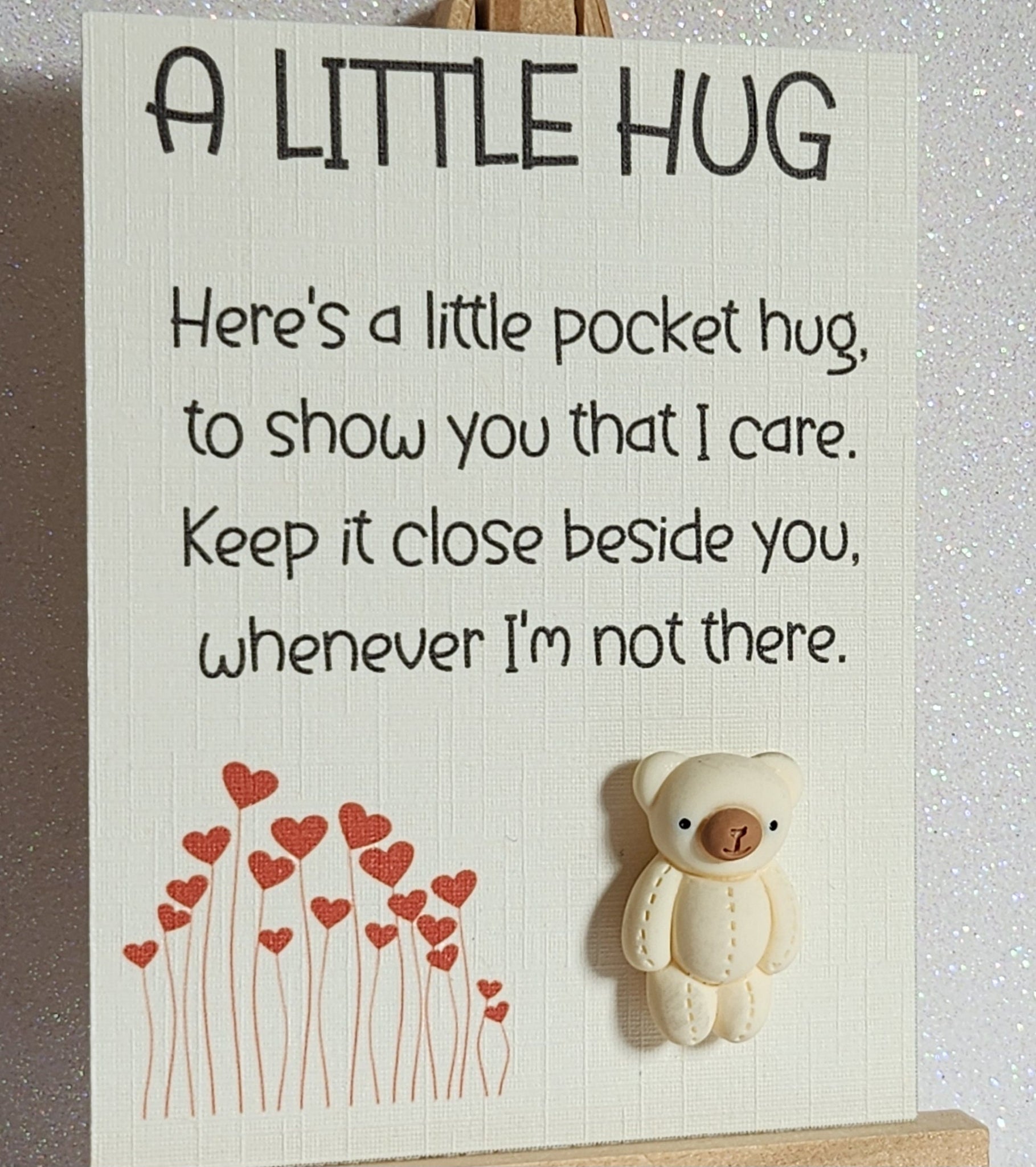 Teddy Bear Pocket Hug 3d Cream Teddy Bear Pocket Hug On Gift Card Personalised Gift Card Option Positive Affirmation Friend Son Daughter