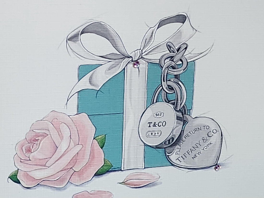 Tiffany Box Birthday Card Watercolour Tiffany Gift Box Choice Of Name Flat Backed Swarovski Crystal Ivory Linen Effect Free Delivery