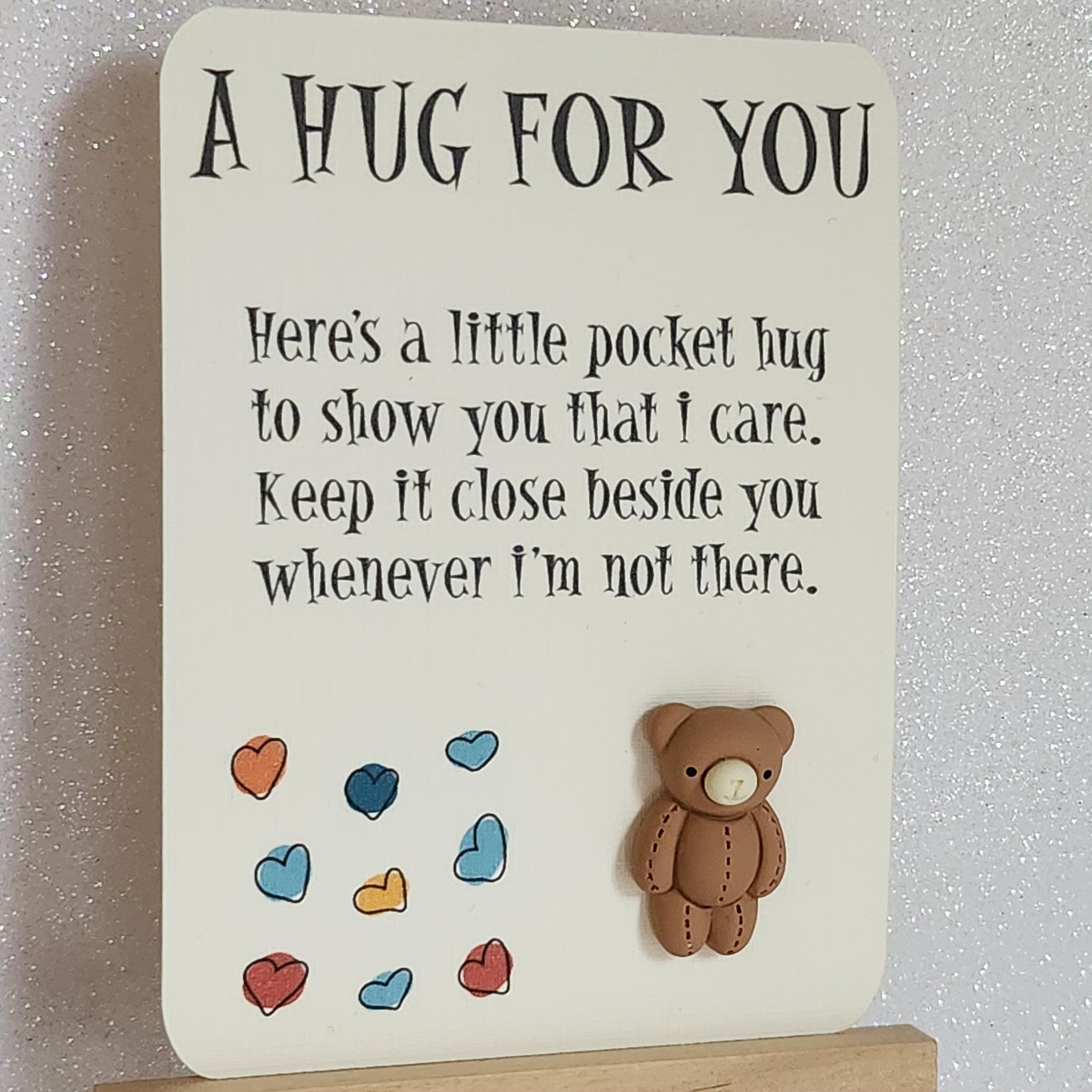 Teddy Bear Pocket Hug 3d Brown Teddy Bear Pocket Hug On Gift Card Personalised Gift Card Option Positive Affirmation Friend Son Daughter