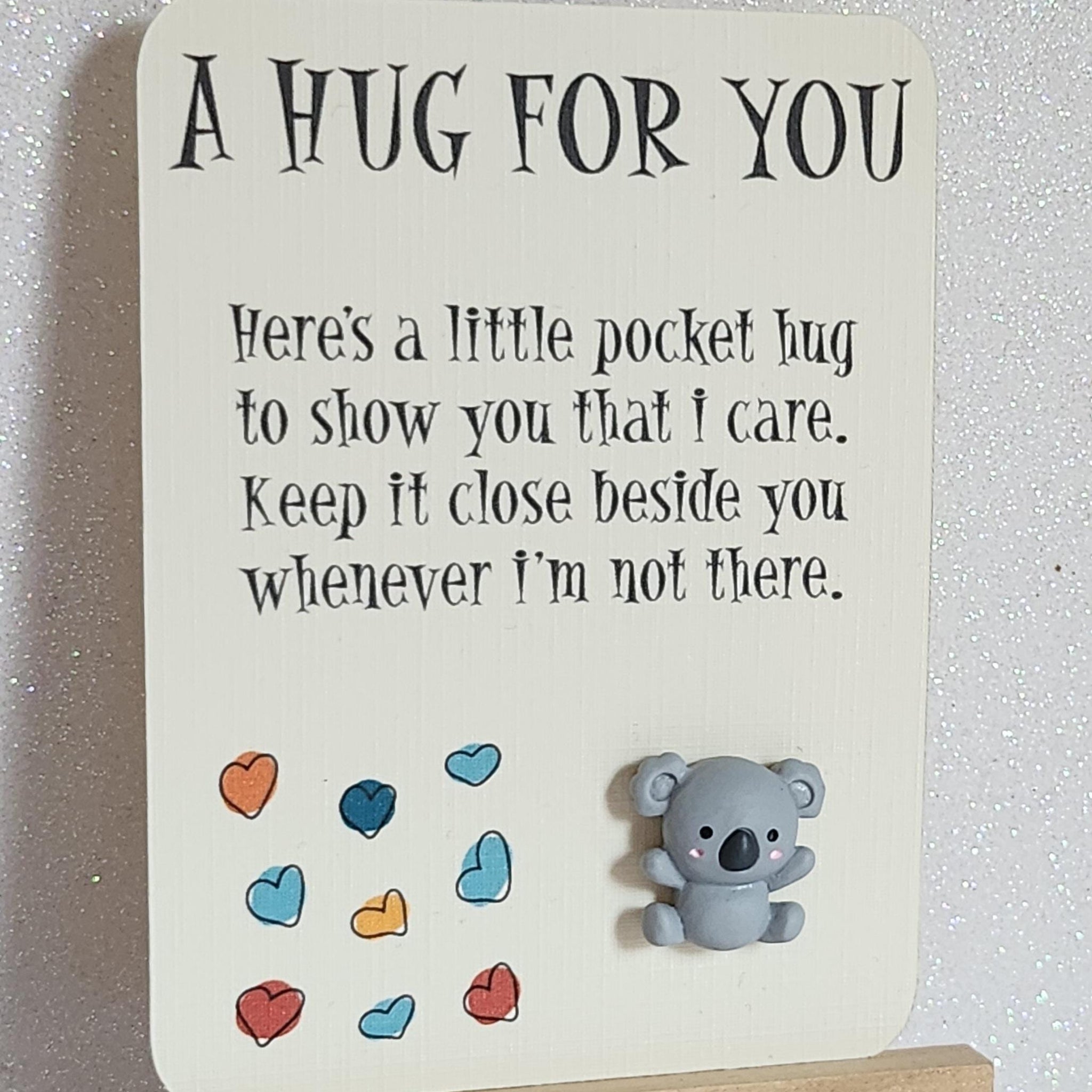 Koala Bear Pocket Hug 3d Grey Koala Bear Pocket Hug On Gift Card Personalised Gift Card Option Positive Affirmation Friend Son Daughter