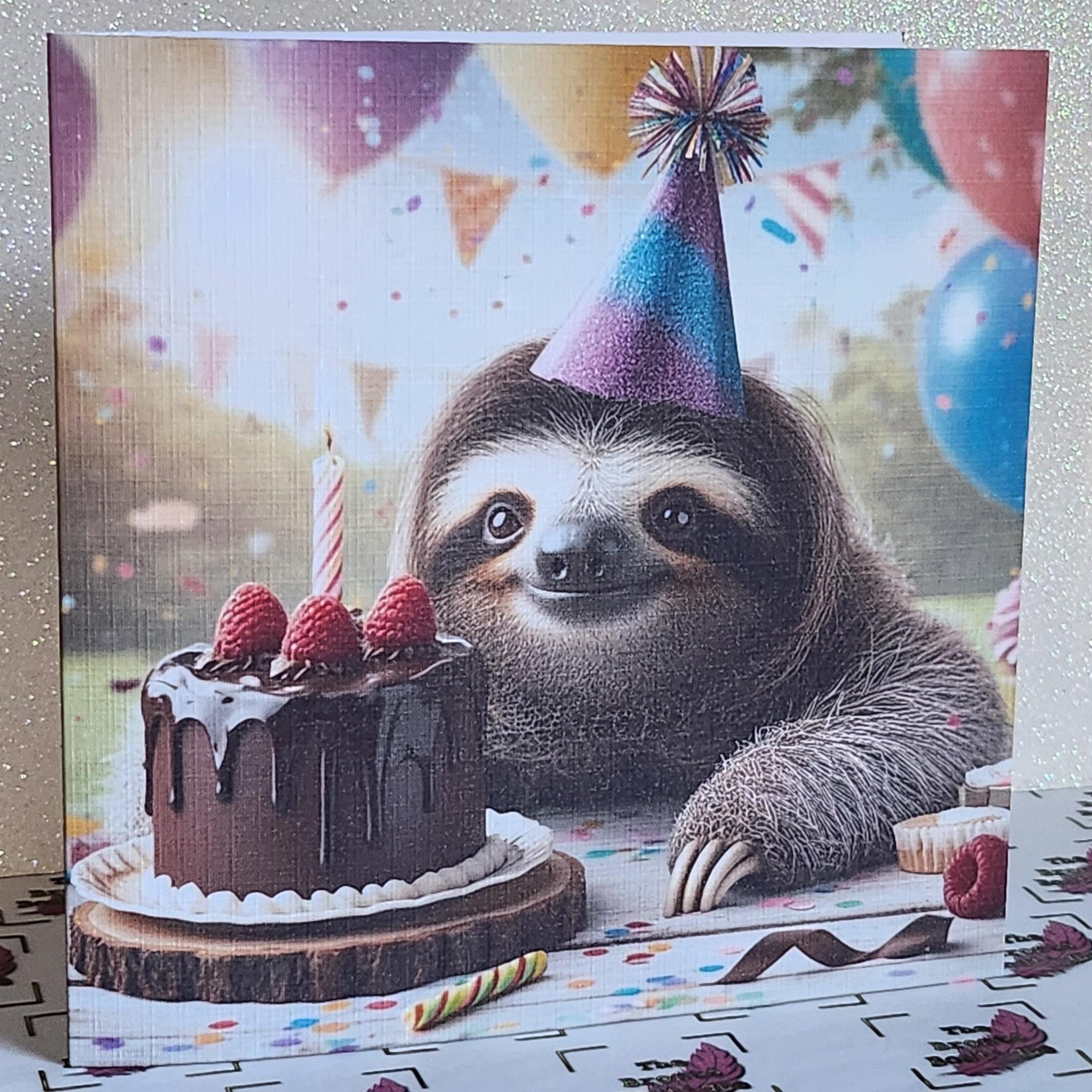 Sloth Birthday Card Sloth Wearing Birthday Hat With Birthday Cake Dad Uncle Son Daughter Handmade Linen Effect Card Square Free Delivery