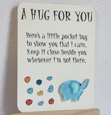 Pocket Hug 3d Blue Elephant Pocket Hug On Gift Card Personalised Gift Card Option Positive Affirmation Friend Son Daughter A Hug For You