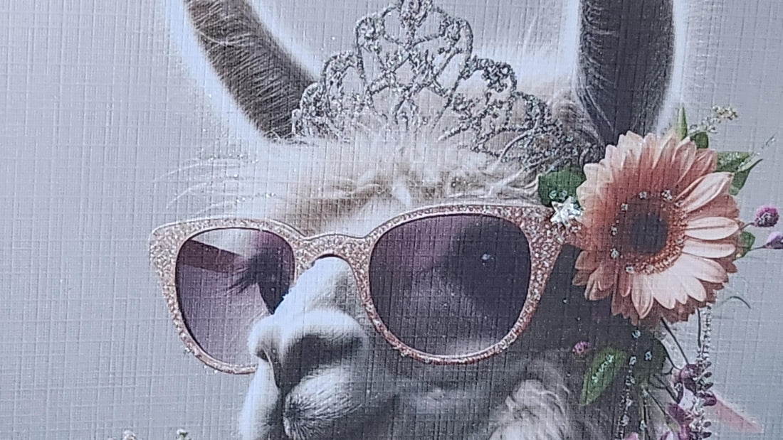 Llama Birthday Card Llama With Flowers & Diamante Sunglasses Swarovski Crystal Handmade White Linen Effect Card Square Free Delivery